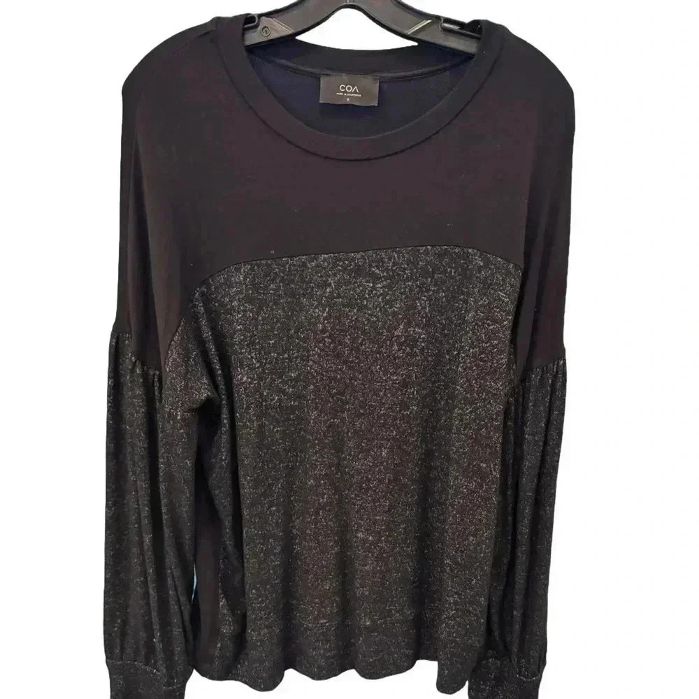 COA Women’s Pullover Black & Gray Bishop Sleeve Crew Neck Sz 3 (L)